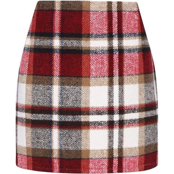 Women’s High Waist Plaid Bodycon Wool Mini Skirt - Picture 7 of 7